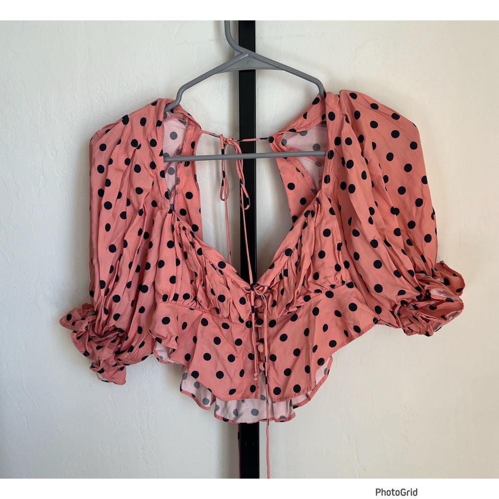 For Love & Lemons Keeley Pink Black Polka Dot Top Small Revolve - Picture 3 of 4